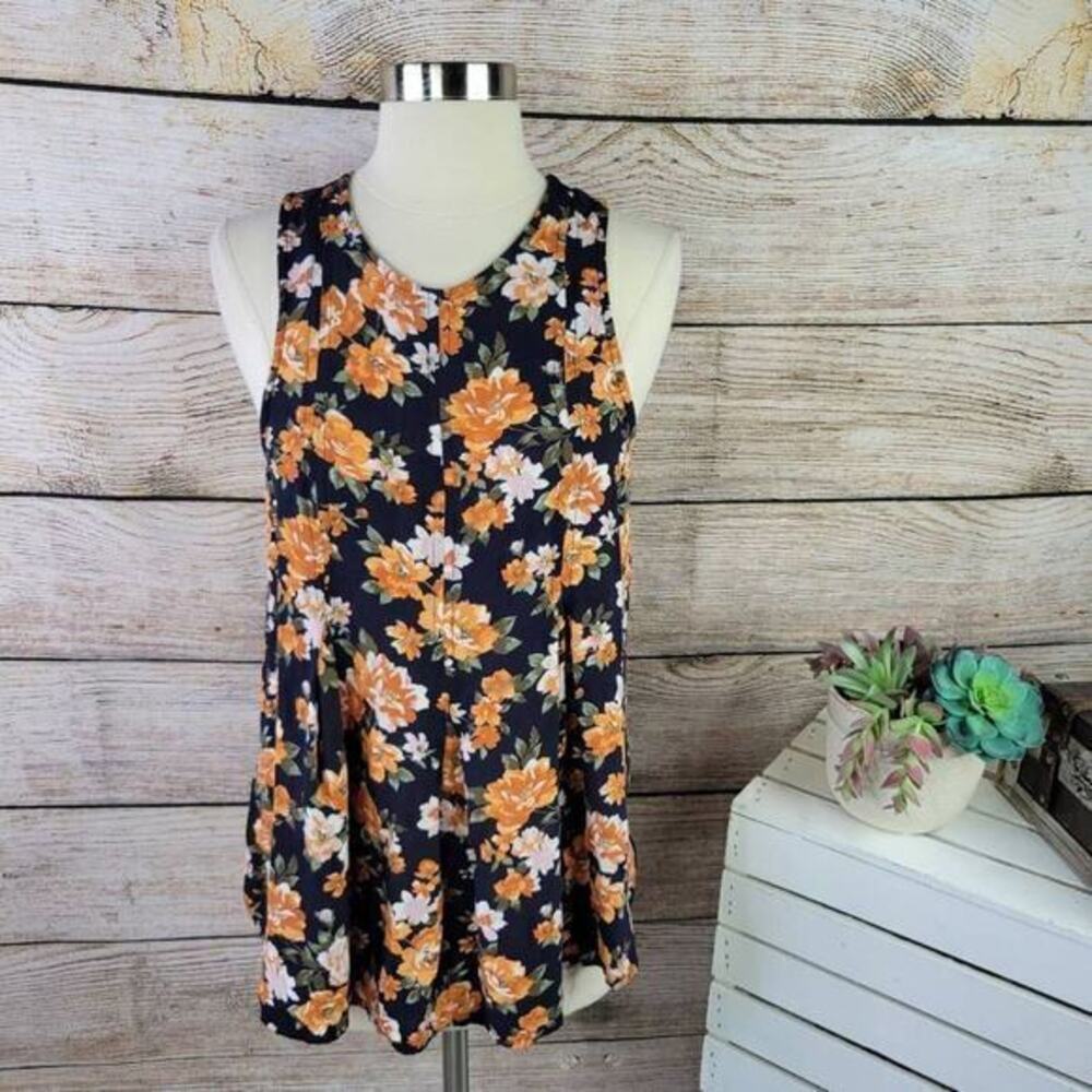 American Eagle Outfitters Floral Sleeveless Blouse - Navy and Orange
